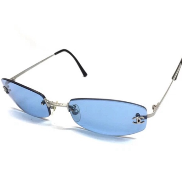 Vintage 90’s Chanel 4002 Rimless Blue/Silver Sunglasses w/ Case - Picture 1 of 9